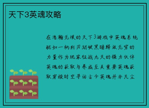 天下3英魂攻略